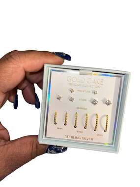 Collection 18K Gold Plated Sterling Silver Earring Set 6 Pairs